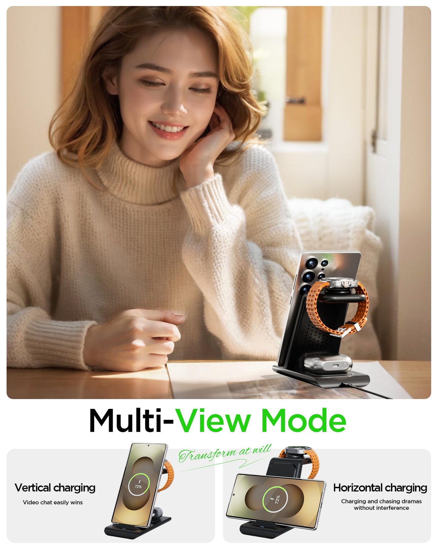 Wireless Charging Station for Samsung Wireless Charger Galaxy Watch 8/7/6/5/4/3 Active 2/1 Stand Galaxy S25 Ultra/S25/S24/S23/S22/S21/Note20/10 Z Fold Flip 7 Galaxy Buds3/2 Pro/Live Multiple Devices