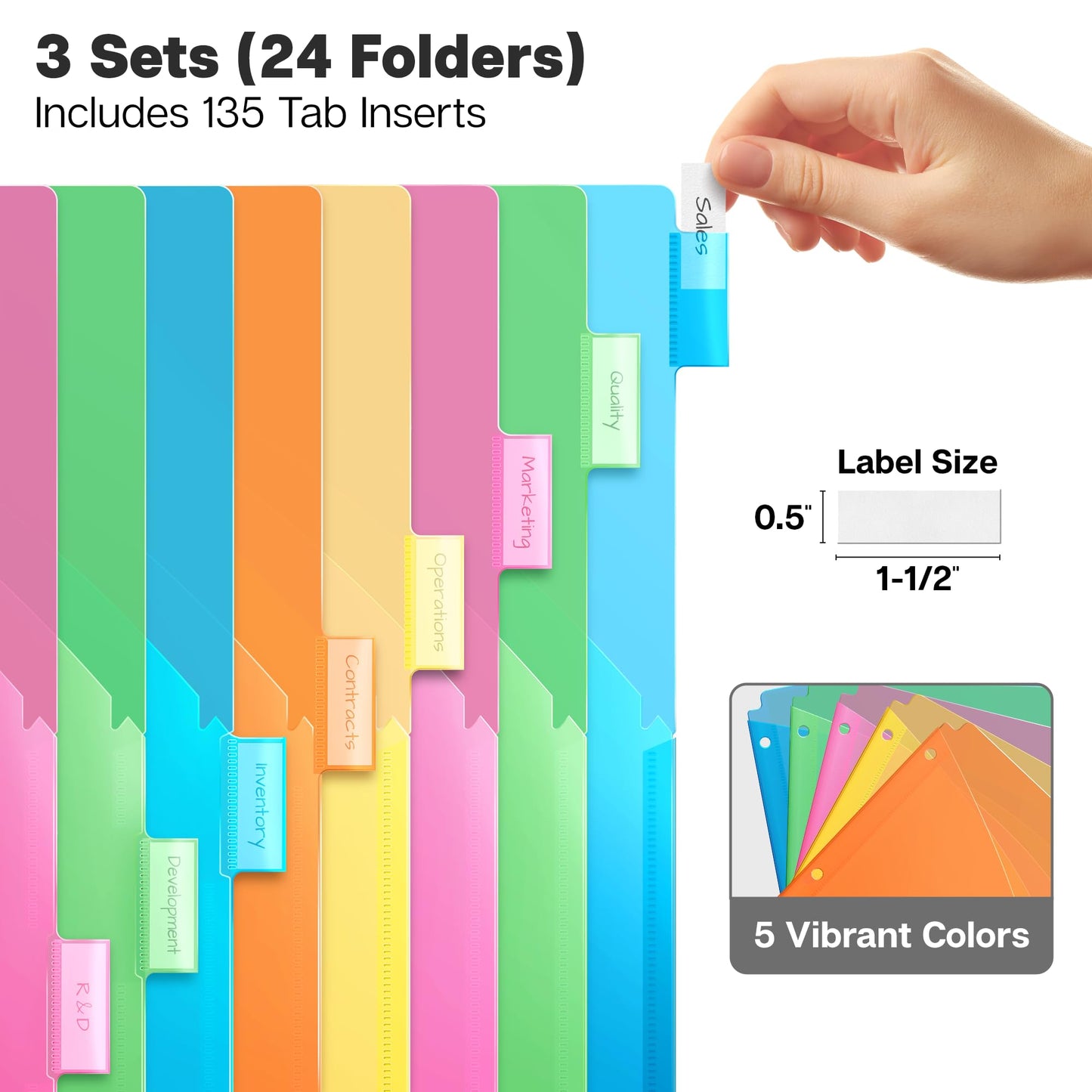 Dunwell 2-Pocket 8 Tab Binder Dividers (3 Sets, 24 Count), Plastic 8 Subject Notebook Dividers with Pockets for 3-Ring Binders, Durable Binder Pocket with Colorful Tabs, Letter Size