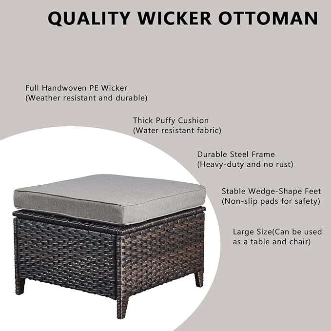 Rilyson Wicker Patio Furniture Set - 7 PC Rattan Outdoor Sectional Conversation Sets with 4 Swivel Rocking Chairs,2 Ottomans and 1 Sofa for Porch Deck Garden(Brown/Grey)