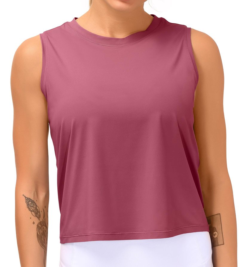 Dragon Fit Womens Ice Silk Workout Tank Tops Sleeveless Cropped Yoga Shirt for Running Gym Summer Rose Red