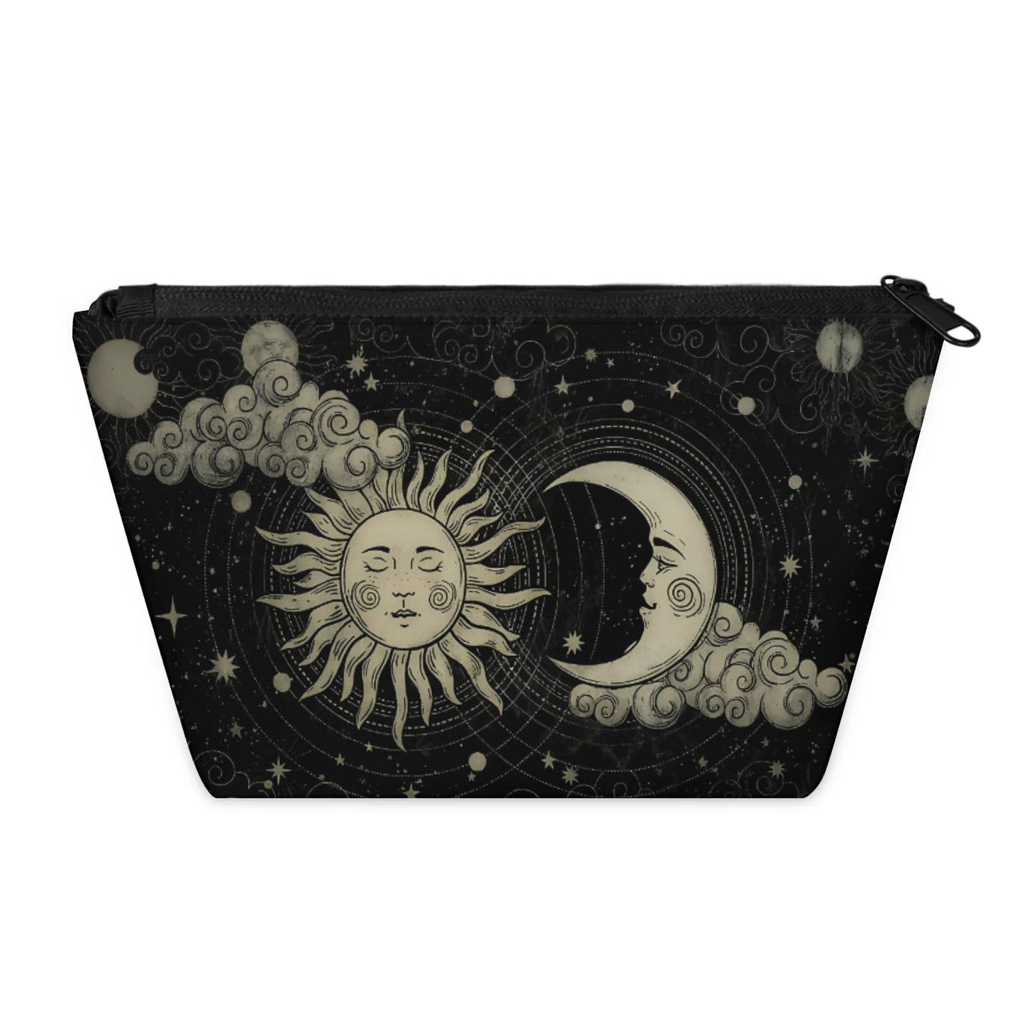 KUYEHTAO Astrology Sun Moon Gothic Makeup Bag for Women, Portable Cosmetic Bag for Travel Purse, Fashion Zipper Makeup Pouch, Small Travel Bag for Purse