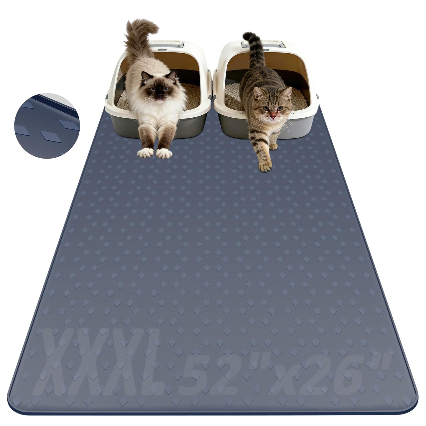 kanuoc Cat Litter Mat, XXXL 52"x26" Extra Large Litter Mats Silicone, Jumbo Waterproof Floor Mat for Pets, Litter Trapping, Easy to Clean for Multi-cat Households(Grey)
