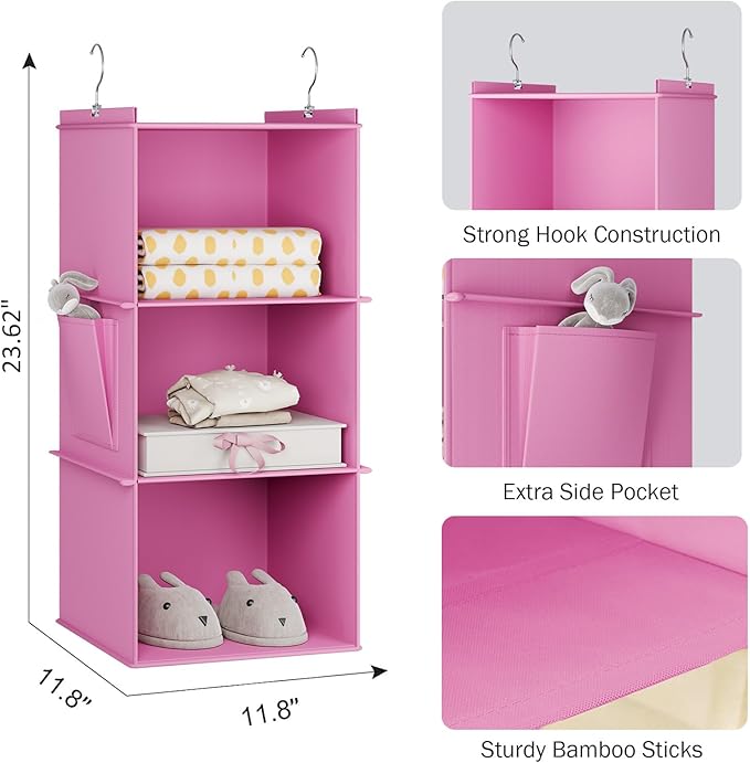 YOUDENOVA Hanging Closet Organizer, 3-Shelf Closet Hanging Storage Shelves