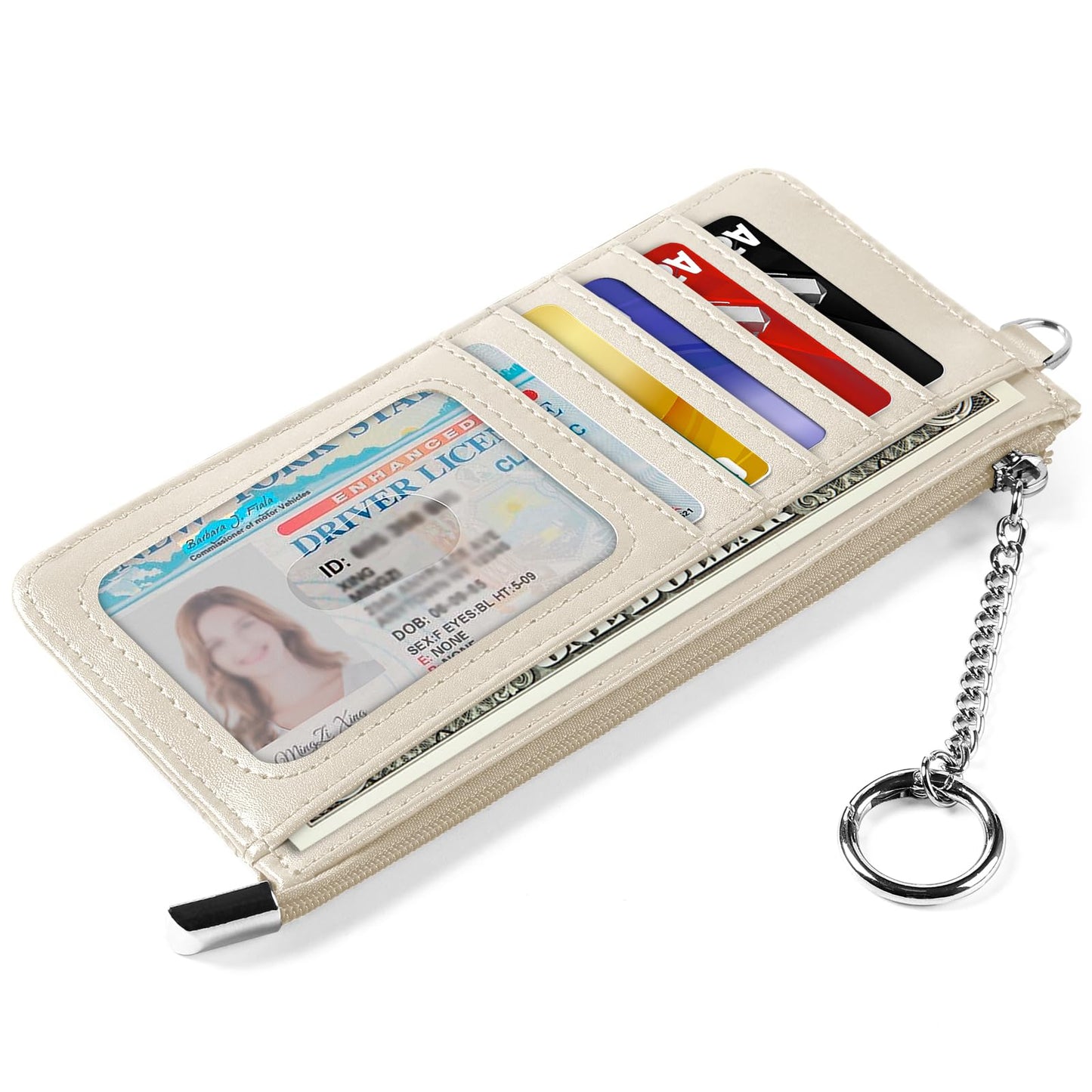 EcoVision RFID Blocking Slim Credit Card Holder Wallet with Zipper Money Pocket & Keychain, Slim Airtag Wallet for Men Women