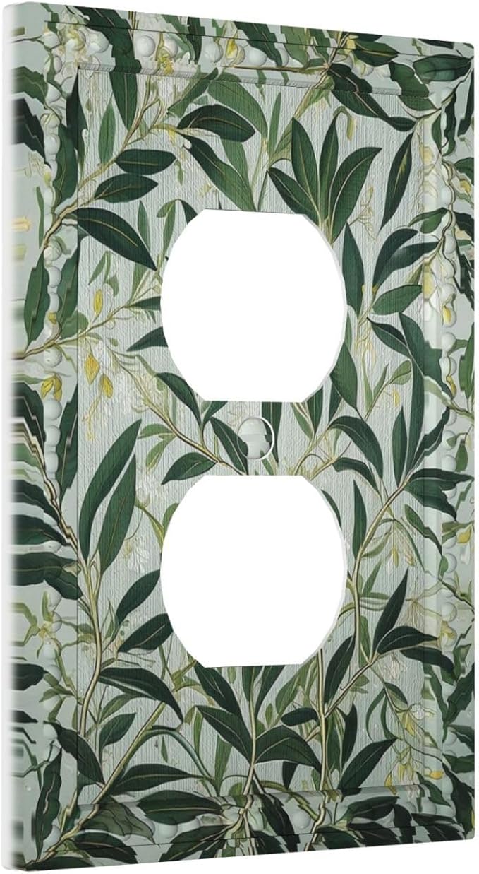 Sage Eucalyptus Leaves Foliage Light Switch Cover 1 Gang Outlet Plate Single Duplex Wall Plate Covers Decorative Switchplate Covers Electrical Faceplate for Home Decor