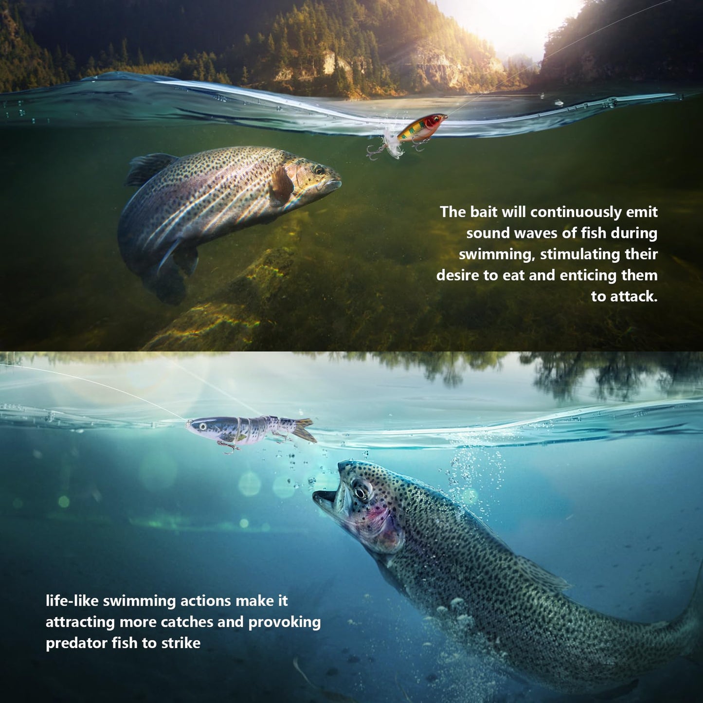6PCS Swimbait Kit Realistic Bait and Surface Bait with Realistic 3D fisheye and Multi Joint Swimming Movements, Perfect for Saltwater and Freshwater Fishing Kits (A-6PCS)