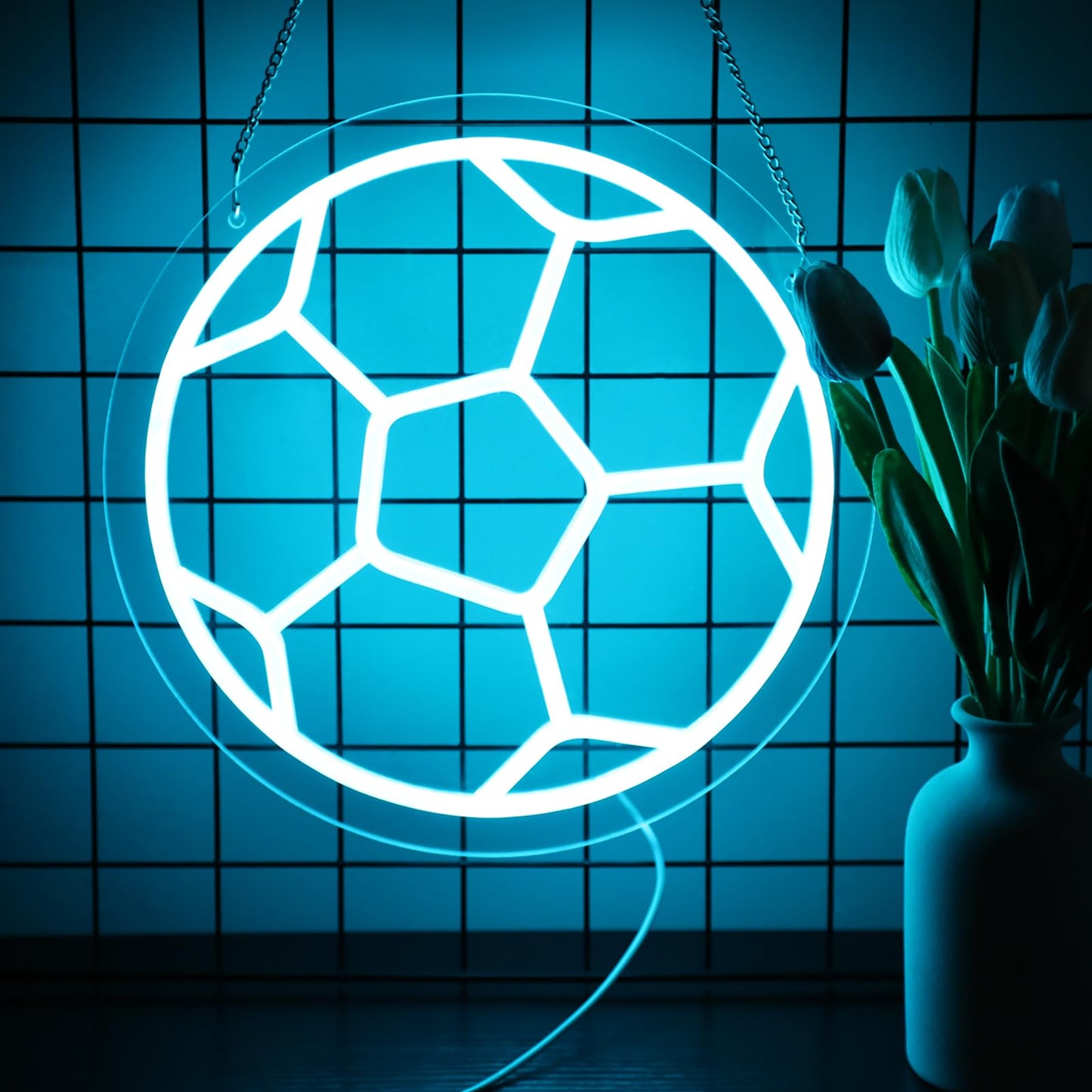 Neonawall Large Soccer Neon Sign, 16 Inch USB Powered Dimmable Neon Light, Sports Theme Wall Decor for Man Cave Bedroom Gym Home Game Room, Soccer Match Day Decor, Gift for Men Teen Boys Fans