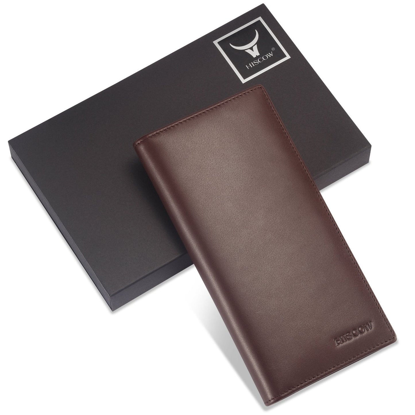 HISCOW Bifold Long Wallet with 15 Credit Card Slots - Italian Calfskin (Coffee)