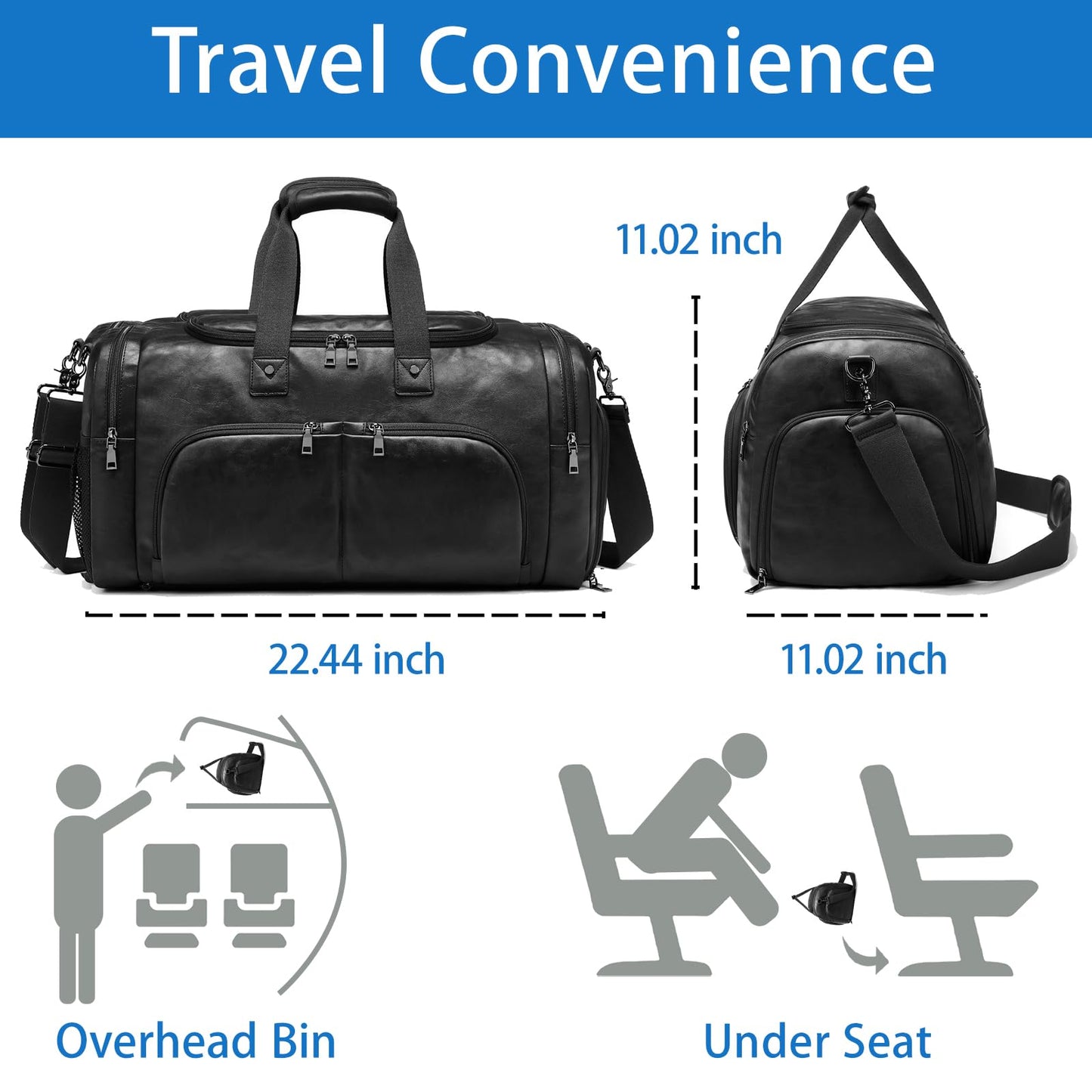 Leather Travel Duffle Bags for Men Women, Weekender Overnight Bag with Shoe Compartment Waterproof Carry on Duffle Bags for Airplanes Gym Sport Business Bag
