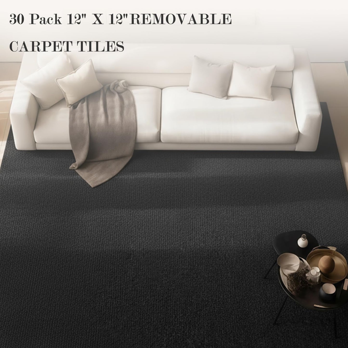 Emaraxy Peel and Stick Carpet Tiles, 12x12 Inch 30 Pack 30 Sq.Ft, 4.5mm Heavy Duty Carpet Squares, Non-Slip Self Adhesive Floor Tiles for Basement, Office, Living Room, Bedroom, Pet Area, Black