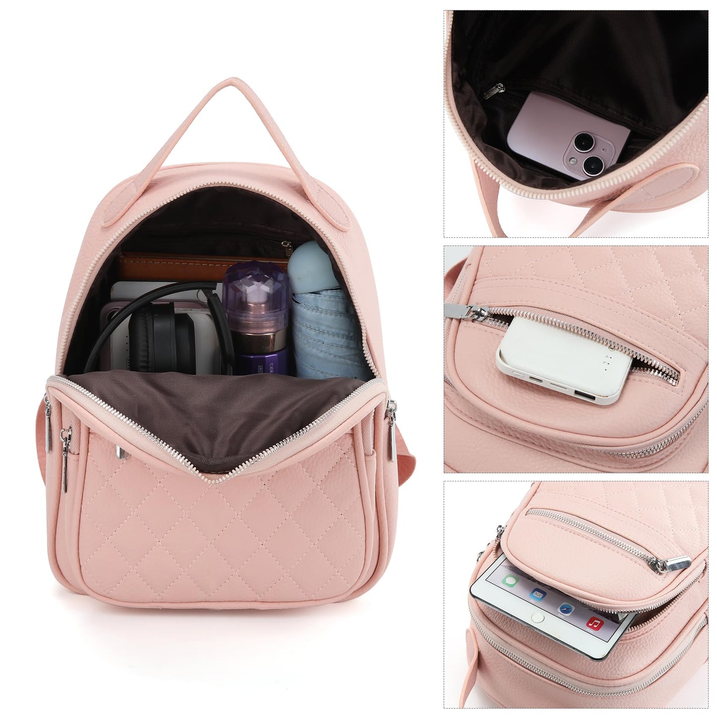 Rueesh PU Backpack for Women Small PU Leather Backpack Purse for Ladies Travel Shoulder Bag Pink