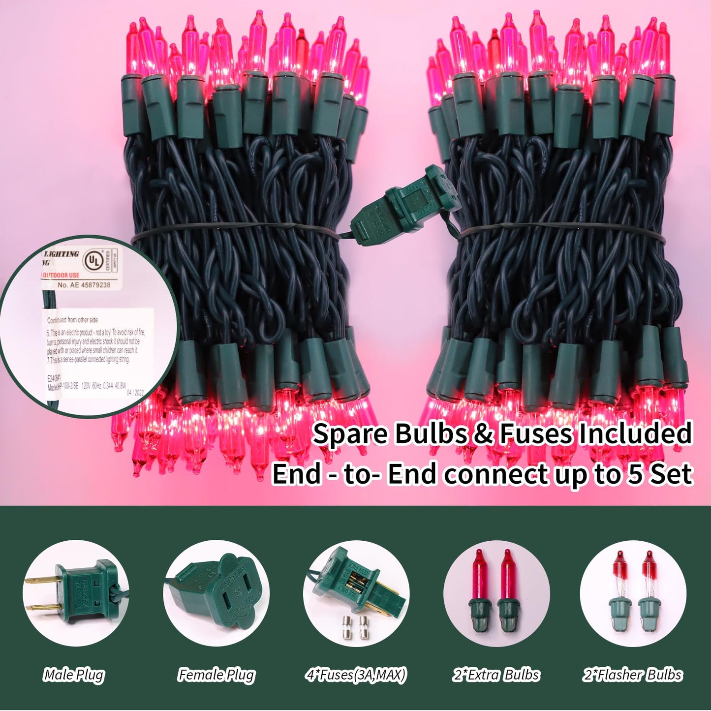 LAMPHOME Pink Christmas String Lights, 100 Count 19.6 FT Mini Valentine's Lights, Waterproof Pink Lights for Indoor Valentine's Day Garland Wedding Party Festival Xmas Tree Decoration