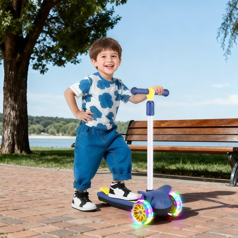 Wheelive 2 in 1 Kick Scooter with Removable Seat, 3 LED Wheels Kick Scooter for Kids, 4 Adjustable Height & Foldable Design Toddler Scooters Sit or Stand Ride for Boys & Girls 2-10 Years Old
