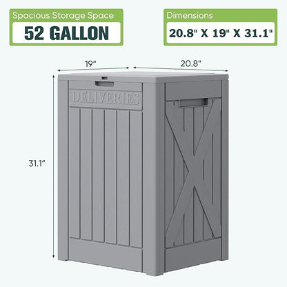 Greesum 52 Gallon Outdoor Resin Package Delivery Box for Porch, Lockable Secure Double-Wall, Waterproof Deck Box for Package Protection, Gray