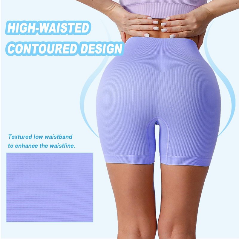 WXUP HOPS Women Athletic Shorts-High Waisted Butt Lifting Workout Pants-Seamless Scrunch Biker Shorts for Gym,Yoga,and Running(VioletBlue L)