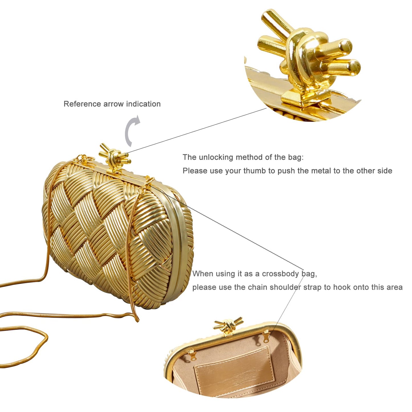 MIni Purse For Women Cute Ladies Crossbody Evening Bag With Chain Shoulder Strap For Wedding Party Clutch (Golden)