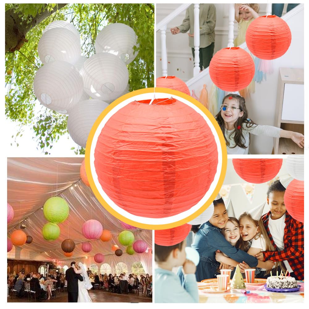 Ruidee 6Pcs Paper Lanterns Decorative Round Hanging Paper Lanterns for Birthday, Wedding, Christmas Xmas, Bridal, Home Decor, Party Decoration（12in/Red ）