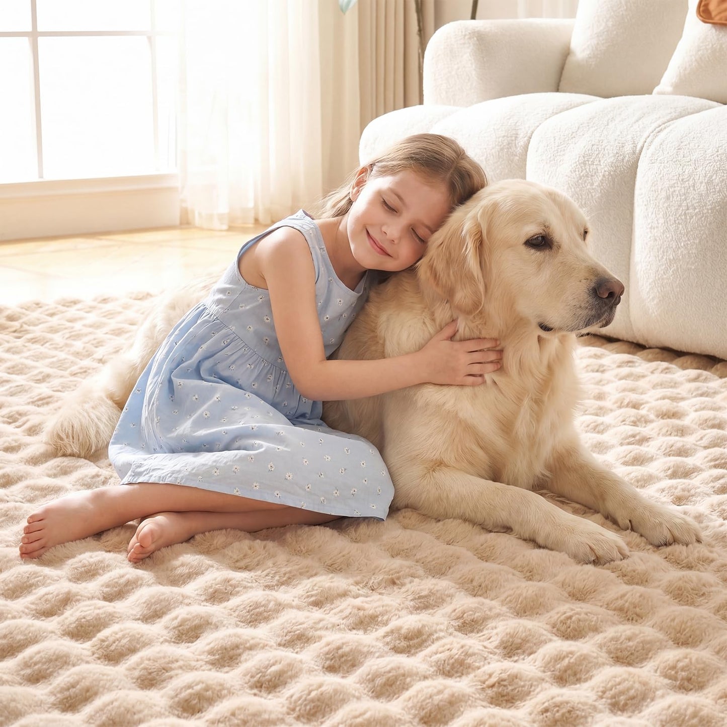 Lotus Karen Washable Area Rug, 3D Bubble Rug for Living Room, Bedroom, Faux Fur Carpet for Home Decor,6' W × 9' L, Khaki