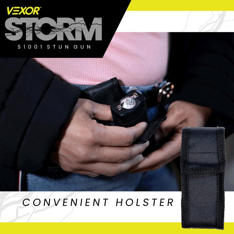 Vexor Storm Mini S1001 Personal Safety Device - Compact Rechargeable with LED Light - USB Charging - Pocket Size - Safety Lock - Includes Training Guide, Steel Gray