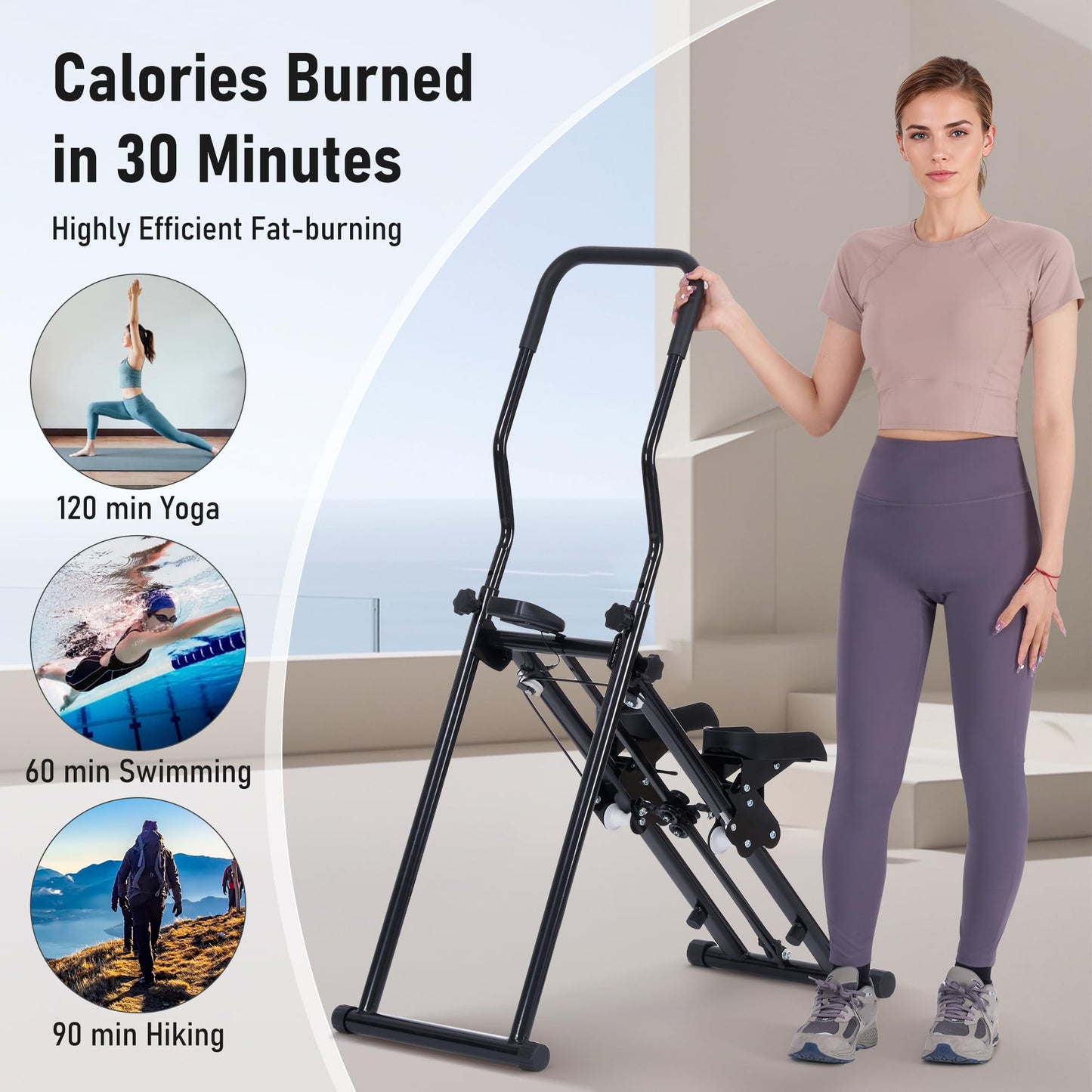 BODIOO Stair Stepper for Home Gym, Stair Climber with Adjustable Handlebar & Dual Incline Pedals, Compact Folding Cardio Exercise Climber for Full-Body Workout
