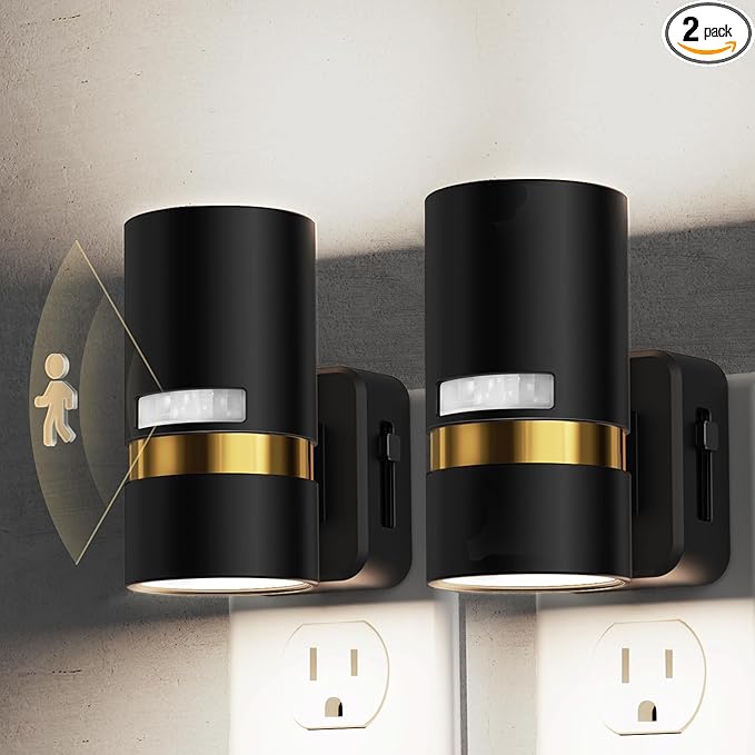 L LOHAS LED Motion Sensor Night Light Plug in, Night Lights Plug into Wall with Adjustable Brightness, 5000K Daylight White, 1W Energy-Saving Nightlight for Bathroom Bedroom Kitchen Hallway, 2 Pack