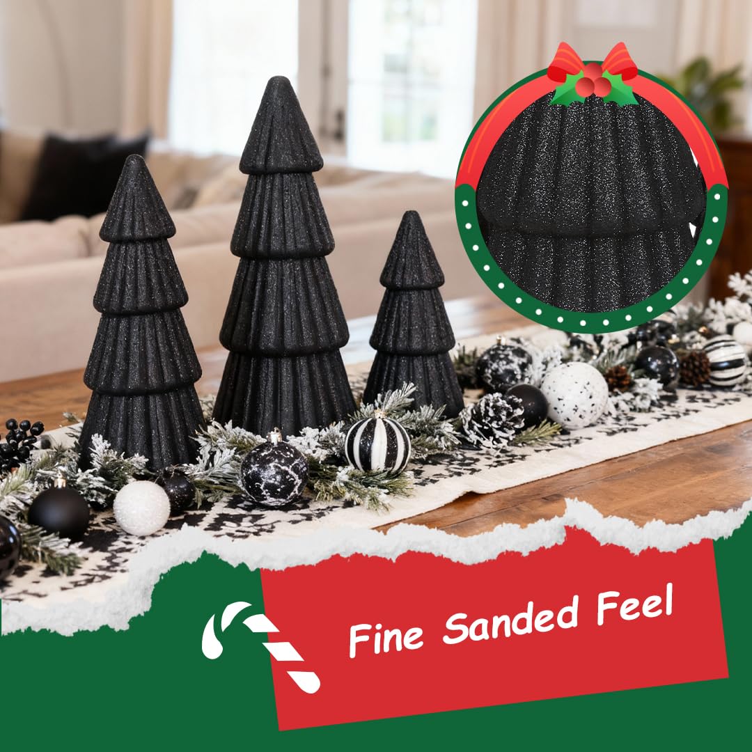 Joyhalo Tabletop Christmas Trees, Set of 3 Frosted Christmas Trees Indoor Xmas Decoration Centerpieces for Table, Mantel, Holiday, Party and Home Decor, Black