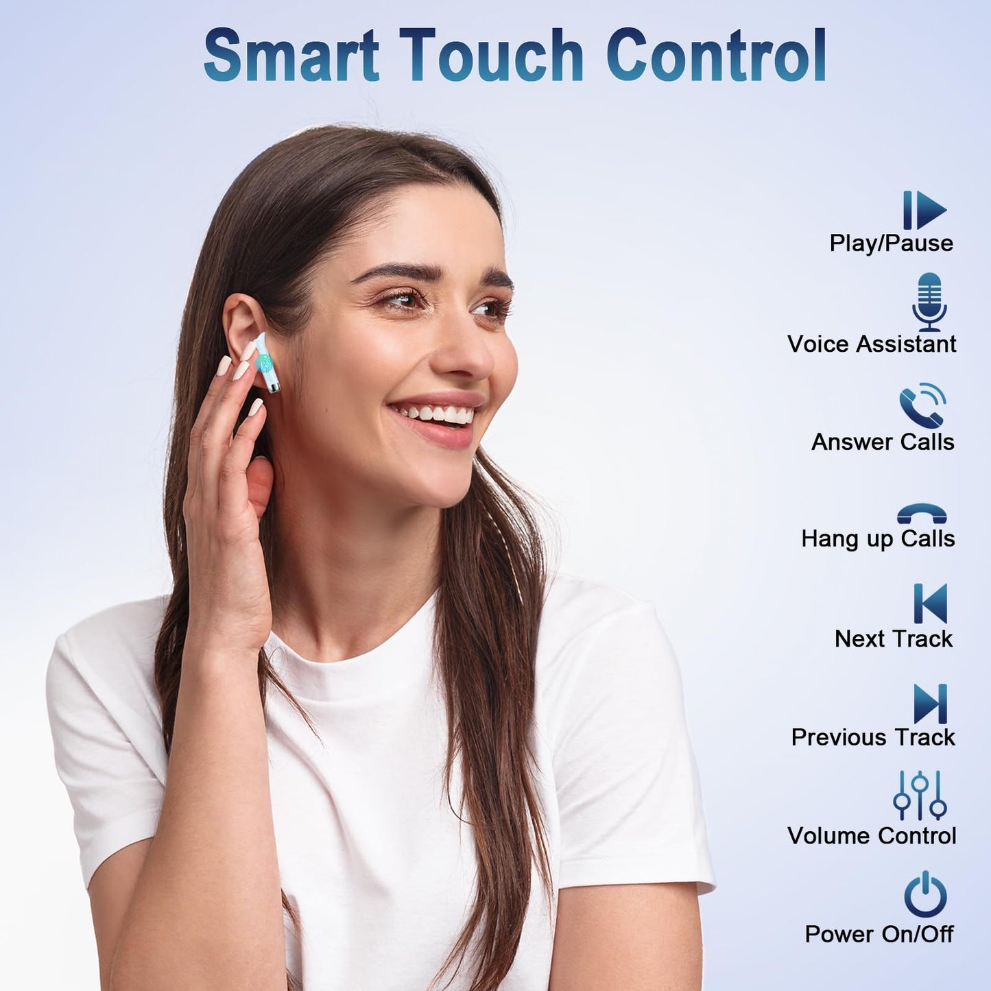 Wireless Earbud, Bluetooth 5.4 Headphones New 40H Ear Bud with LED Power Display, in-Ear Bluetooth Earbud HiFi Stereo Sound with 4 Mics, IP7 Waterproof Wireless Earphones for Android iOS, Light Green