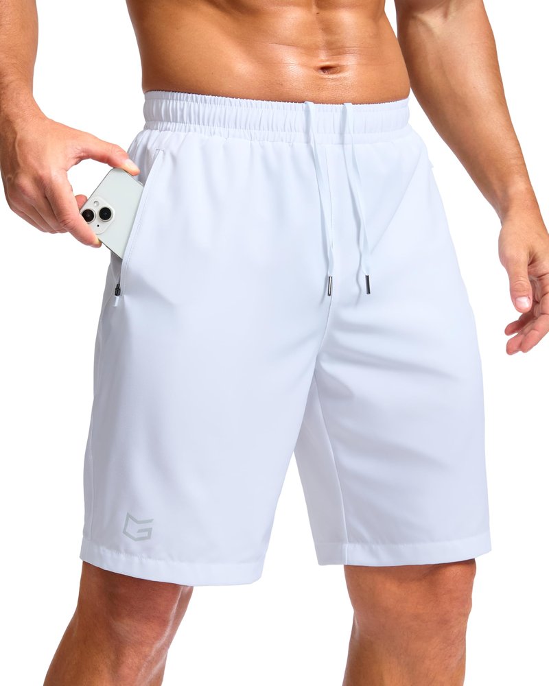 G Gradual Men's Athletic Running Shorts with Zipper Pockets Quick Dry 7"/ 5"/ 9" Workout Gym Shorts for Basketball Hiking(White,5XXL)