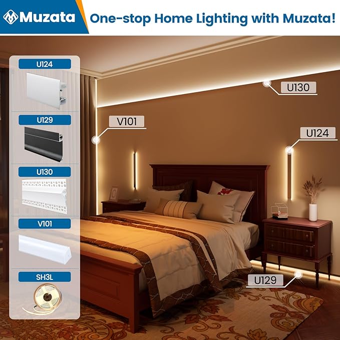 Muzata 10Pack 6.6FT/2M Plus-Size Spotless V Shape LED Channel Silver Aluminum LED Diffuser Channel with Milky White Cover V101 WW 2M