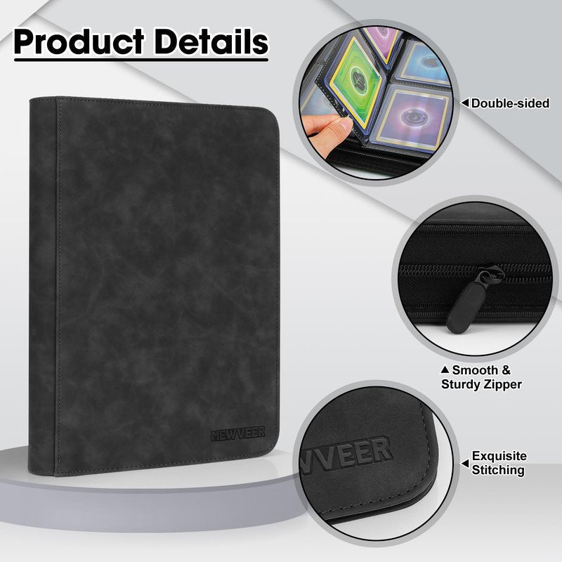 MewVeer Top Loader Card Binder, Holds 252 Top Loaders Storage, 9 Pockets with Sleeves, Trading Card Binder for Sports Cards, YGO/MTG Card Collection Binder - Black (Not for Cards WITHOUT a Top Loader)