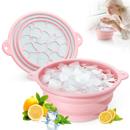 Face Bowl for Ice with Built-in Ice Tray – Collapsible Silicone Facial Ice Bath Bowl for Cold Plunge Therapy, Skin Tightening & Acne Relief – Portable Spa Tool for Home & Travel(Black)
