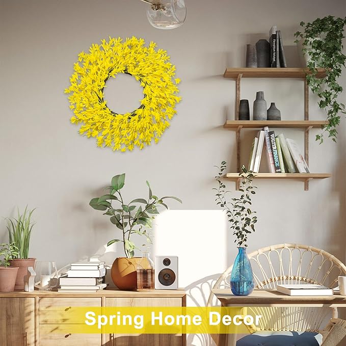 Large Summer Fall Wreaths for Front Door 26 Inch Fall Summer Door Wreath Autumn Wreaths for Front Door Wild Floral Wreath for Farmhouse Porch Wall Wedding Living Room Home Decor Aesthetic(Yellow)