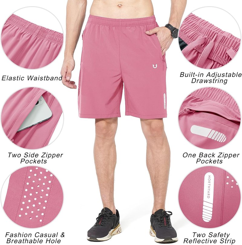 NORTHYARD Men's Athletic Running Shorts - Quick Dry Lightweight Gym Wear | 7"/9"/5" with 3 Zipper Pockets