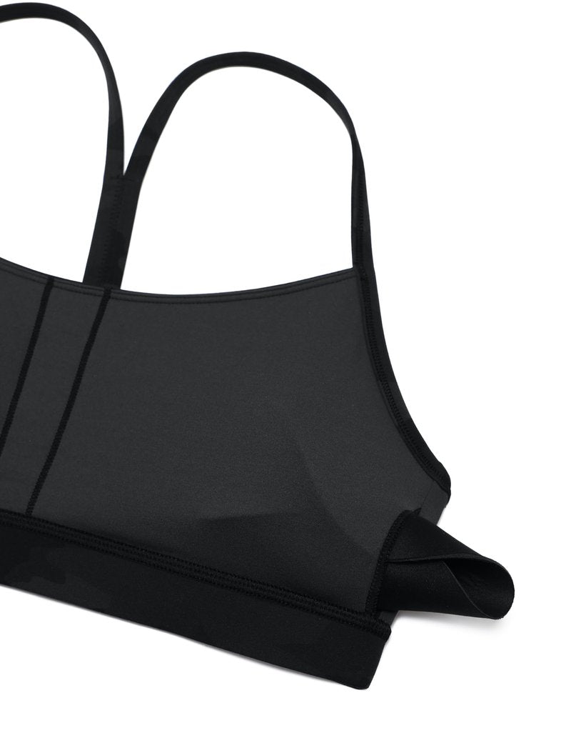 CRZ YOGA Butterluxe Y Back Sports Bras for Women - Padded Racerback Low Impact Spaghetti Thin Strap Workout Yoga Top Dark Grey Camouflage 2 X-Small