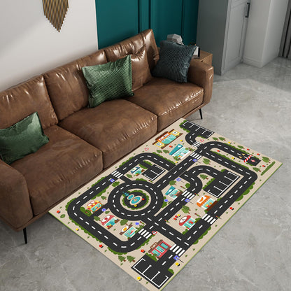 Analog ABC Kids Rug Playroom Car Play Mat City Life Road Rug for Cars Fun City Map for Carpet for Bedroom Boys (63 * 94 inches, Evening City)