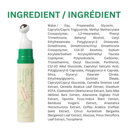 AXIS-Y Vegan Collagen Eye Serum - K Beauty Triple Hyaluronic Acid & Peptide Collagen Serum Improve Skin Elasticity, Reduce Fine Lines & Dark Circles - Vegan Korean Skin Care Eye Cream - 0.33 fl. oz.