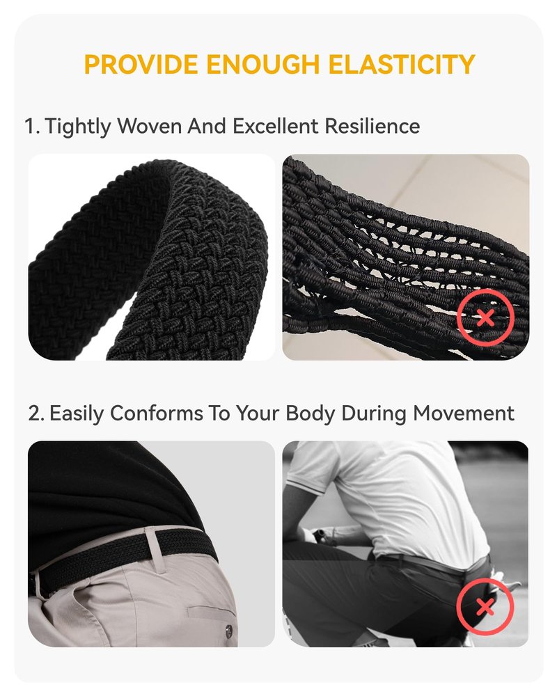 CHAOREN Stretch Belts for Men - Braided Elastic Golf Belt for Men 1 3/8"- Fits Casual Jeans & Shorts