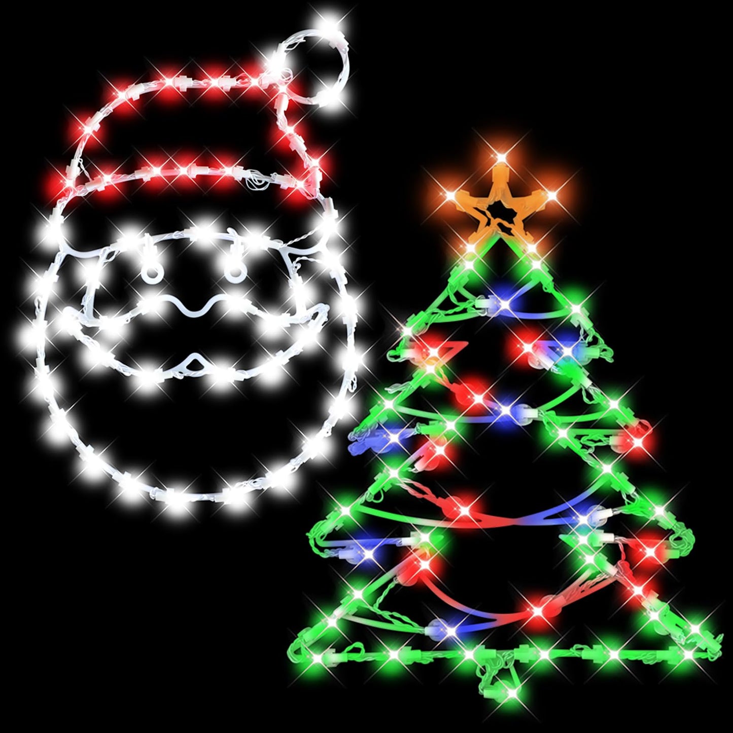 16" Christmas Window Silhouette LED Lights Decorations with Battery Powered, Pack of 2 Sign Lighted Santa Claus head and Christmas tree Christmas Window Lights with for Indoor Wall Door Glass Decor