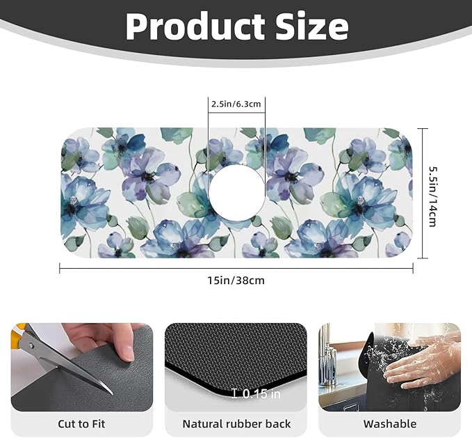 Abstract Flower Blooming Floral Watercolor Kitchen Sink Splash Guard Faucet Mat