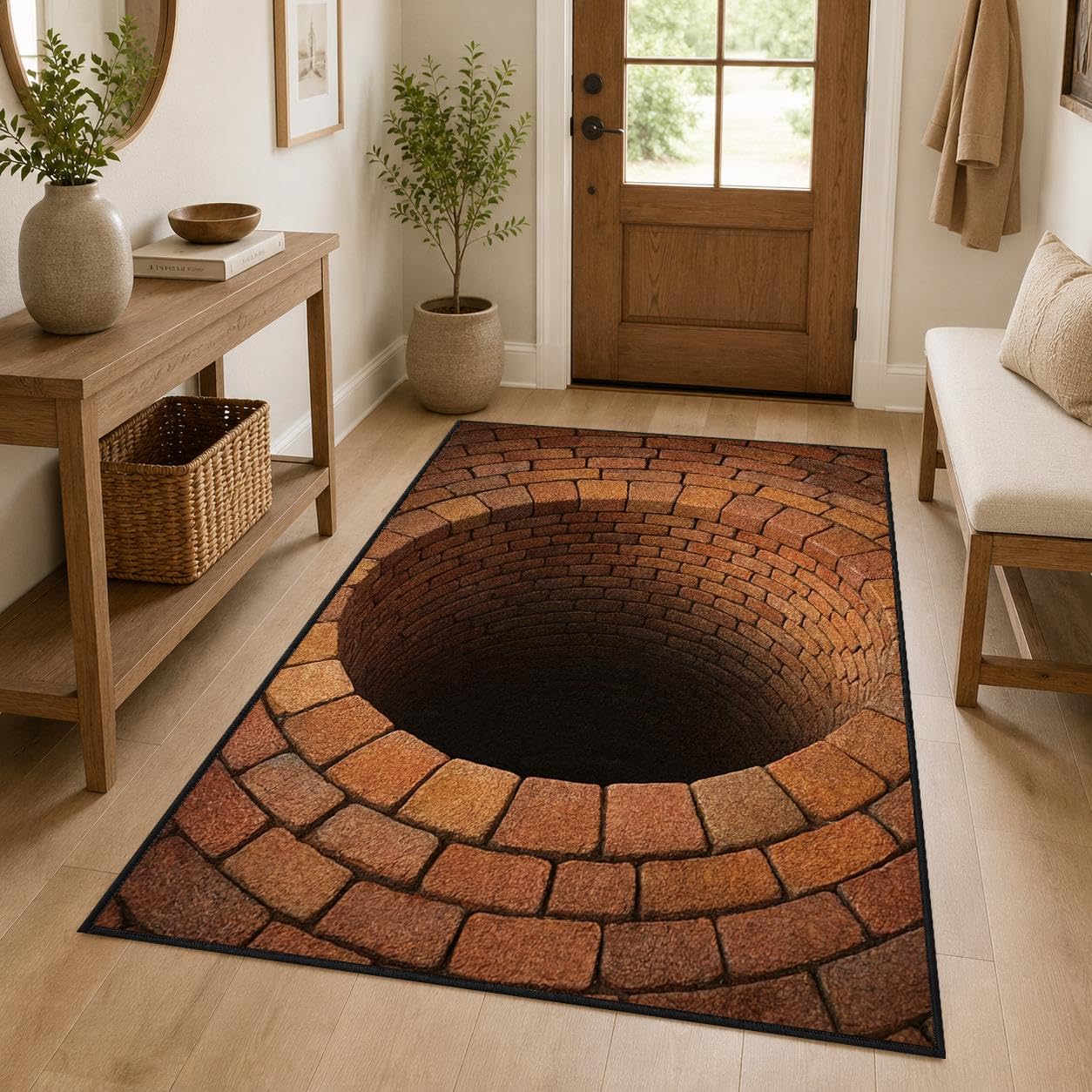 CASAVAINE 3D Optical Illusion Vortex Rug 5'x7' Realistic Brick Well Hole Design, Soft Non-Slip Washable Area Rug for Living Room, Bedroom, Game Room Decor, Fun Modern Decor