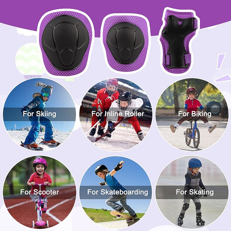 Kids Protective Gear Set Wemfg Knee Pads for Kids 7-13 Years Knee and Elbow Pads with Wrist Guards 3 in 1 for Skating Cycling Bike Rollerblading Scooter(Purple)