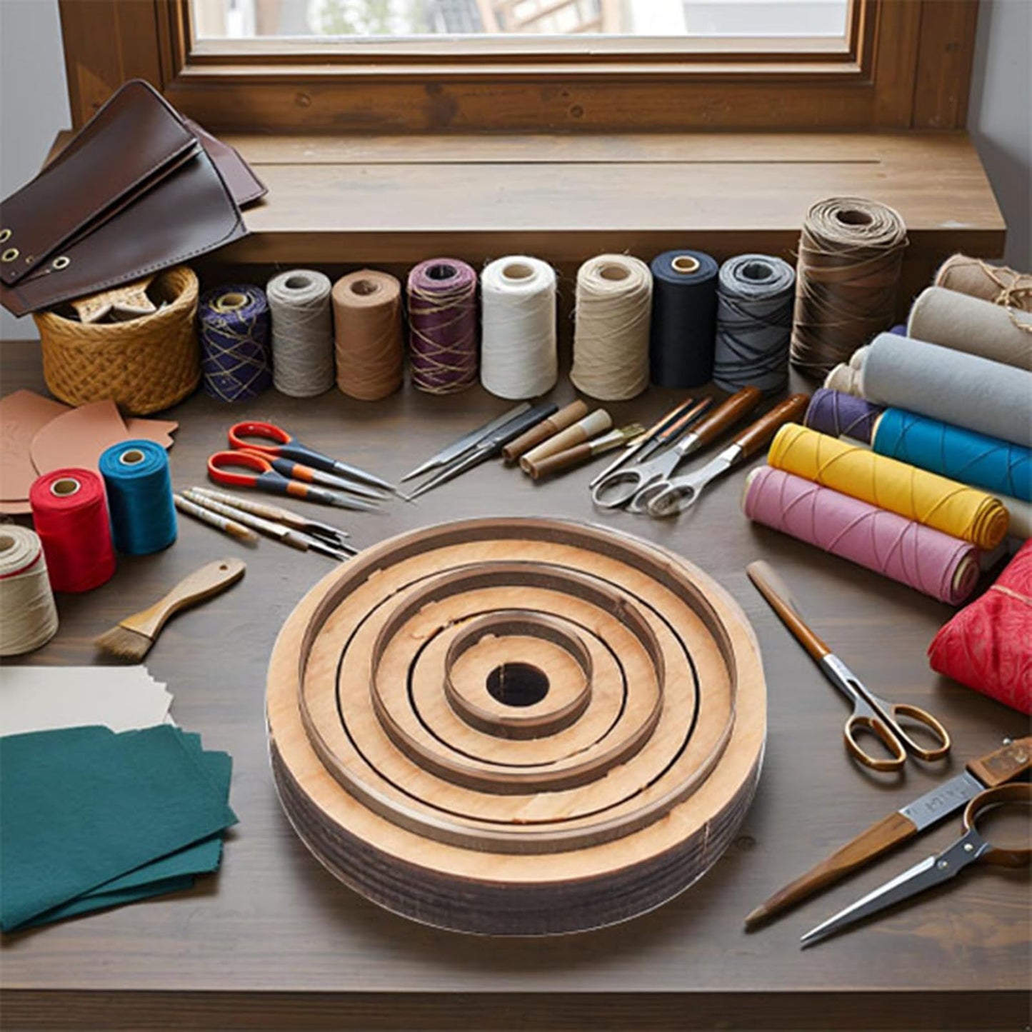 XILEWHZF 3-Piece Round Leather Cutting Die Set,Precision Cutting for Leather and Neoprene Coasters with Wooden Die-Cutting Blades.