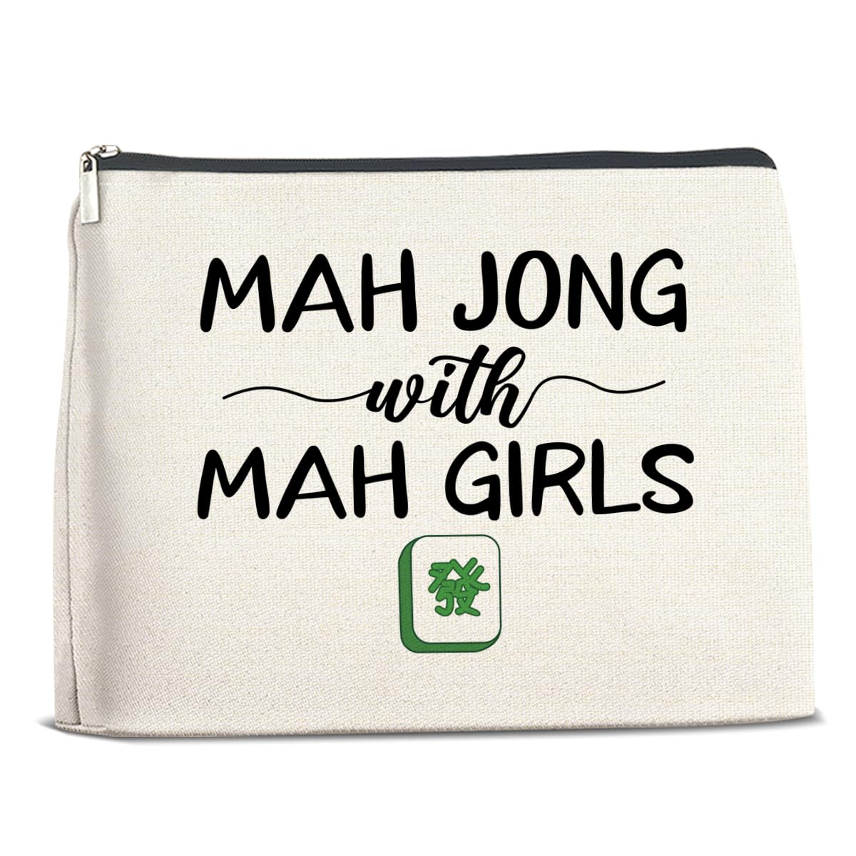 Nurawo Mahjong Gifts Makeup Bag Cosmetic Bags for Women Mahjong Players Lover, Mah Jong With Mah Girls Makeup Pouch With Zipper