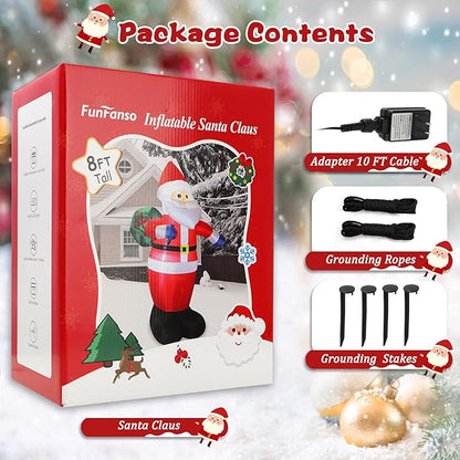 8 FT Christmas Inflatables Santa Claus Outdoor Decorations, Blow Up Santa Claus with Gifts Bag, Big Santa Carrying Presents Sack, Built-in LED Light, Xmas Outside Decor for Front Back Yard Garden Lawn