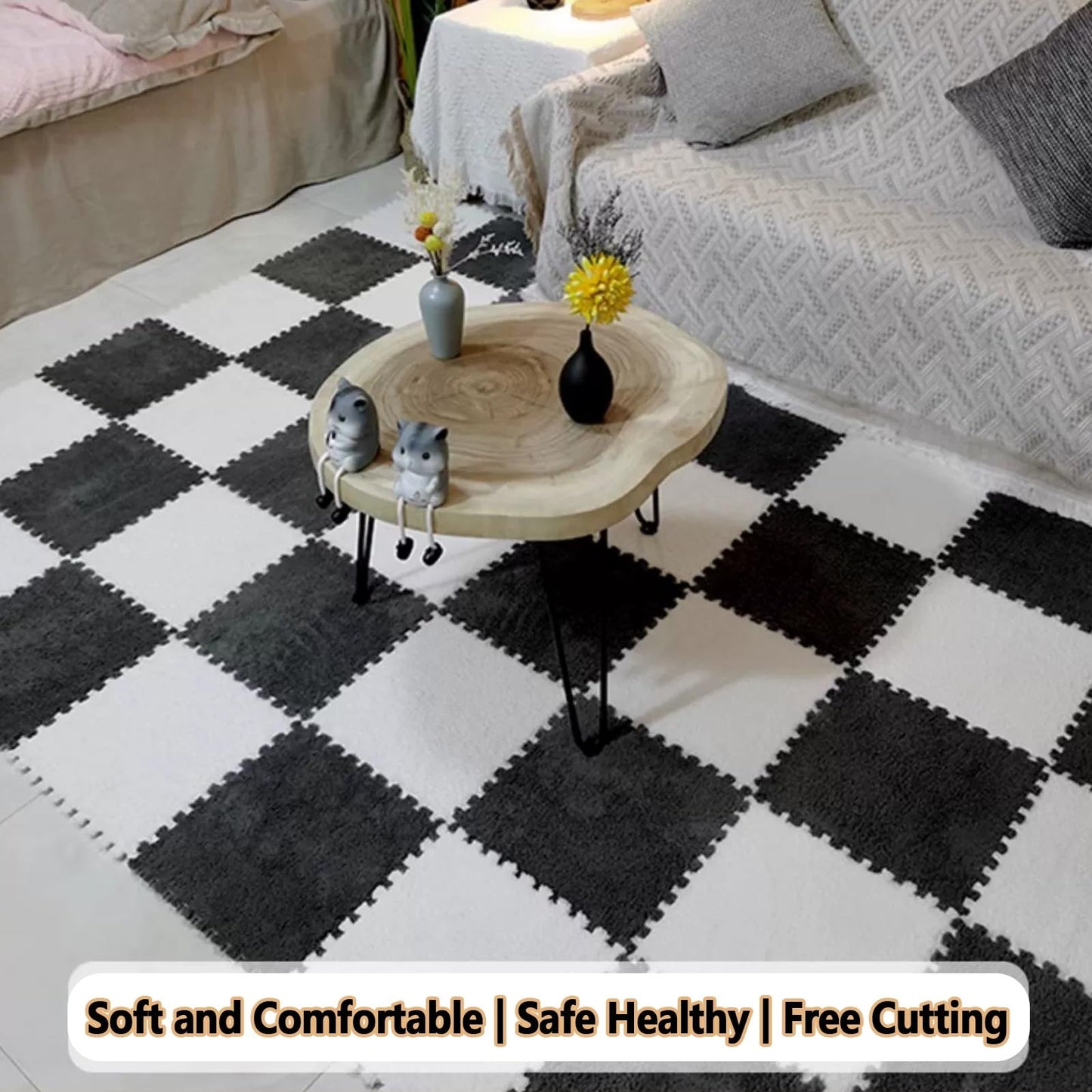 Modern Sound Insulation Carpet, Interlocking Bedroom Area Rugs, Soft Comfort Parlor Carpet, Indoor 10 Pieces EVA Washable Floor Mat, Easy To Disassemble,Seamless Splicing,Suitable For All Seasons. ( C