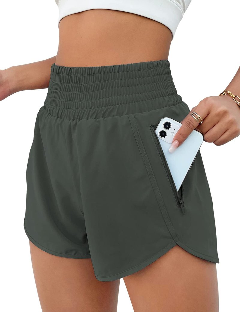 BMJL Women's Athletic Shorts High Waisted Running Short Pocket 2.5" Sporty Shorts Gym Elastic Workout Shorts(M,SummerGreen)