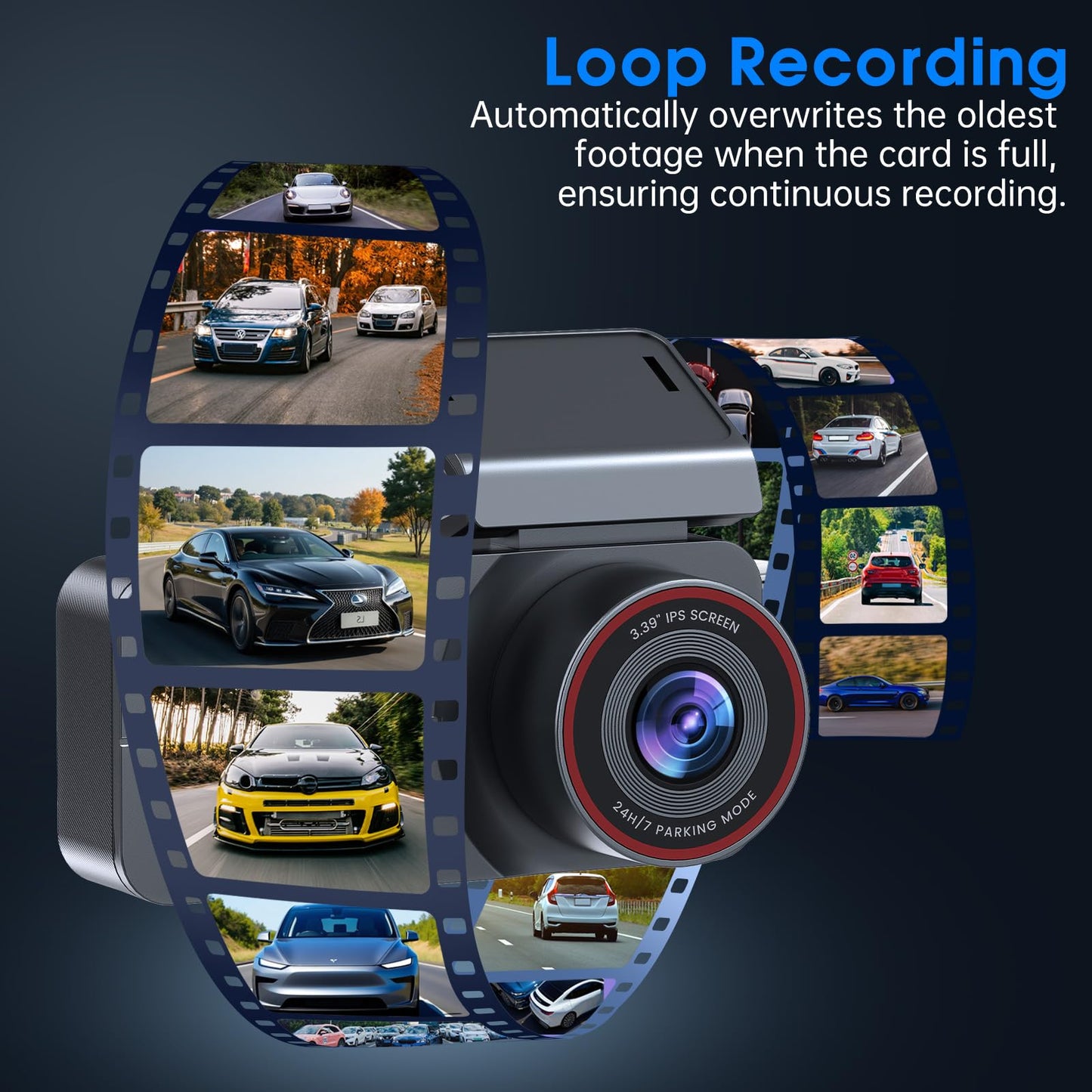Yonvim Dash Cam Front and Rear 2.5K + 1080P QHD Dual Dash Camera for Cars 3.39” IPS Dashcam, Night Vision, G-Sensor Loop Recording, 64GB Card Included, 160° Wide Angle, 24H Parking Mode