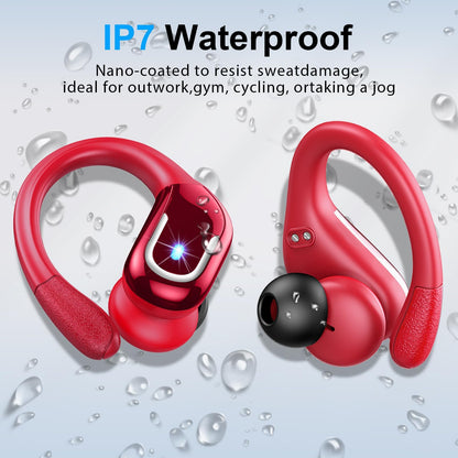 Wireless Earbud, 75Hrs Bluetooth 5.4 Headphones IP7 Waterproof for Sport, Running Wireless Earphones with ENC Noise Canceling Mics, Deep Bass Over Ear bud with Earhooks for Android, iOS, Workout, Gym