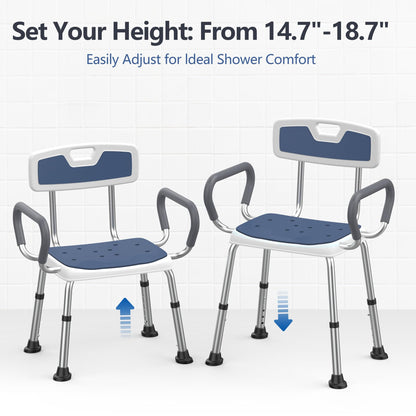 Lemagalu Shower Chair for Elderly and Disabled (450 lbs) Adjustable Height Shower Seat for Inside Shower with Padded Wide Arms & Back, Heavy Duty Medical Bathtub Stool for Women Seniors Handicap