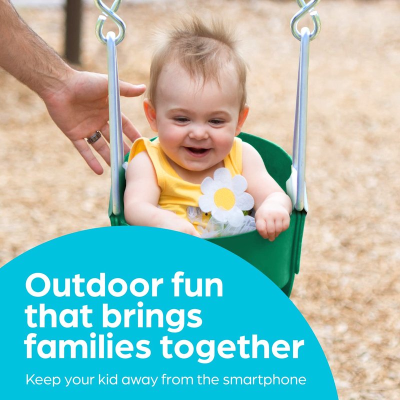 Jungle Gym Kingdom Baby Swing Outdoor - Heavy Duty Toddler Swing Set Accessories, High Back, Full Bucket Seat with Coated Chains for Outdoor Use - Fully Assembled - Green